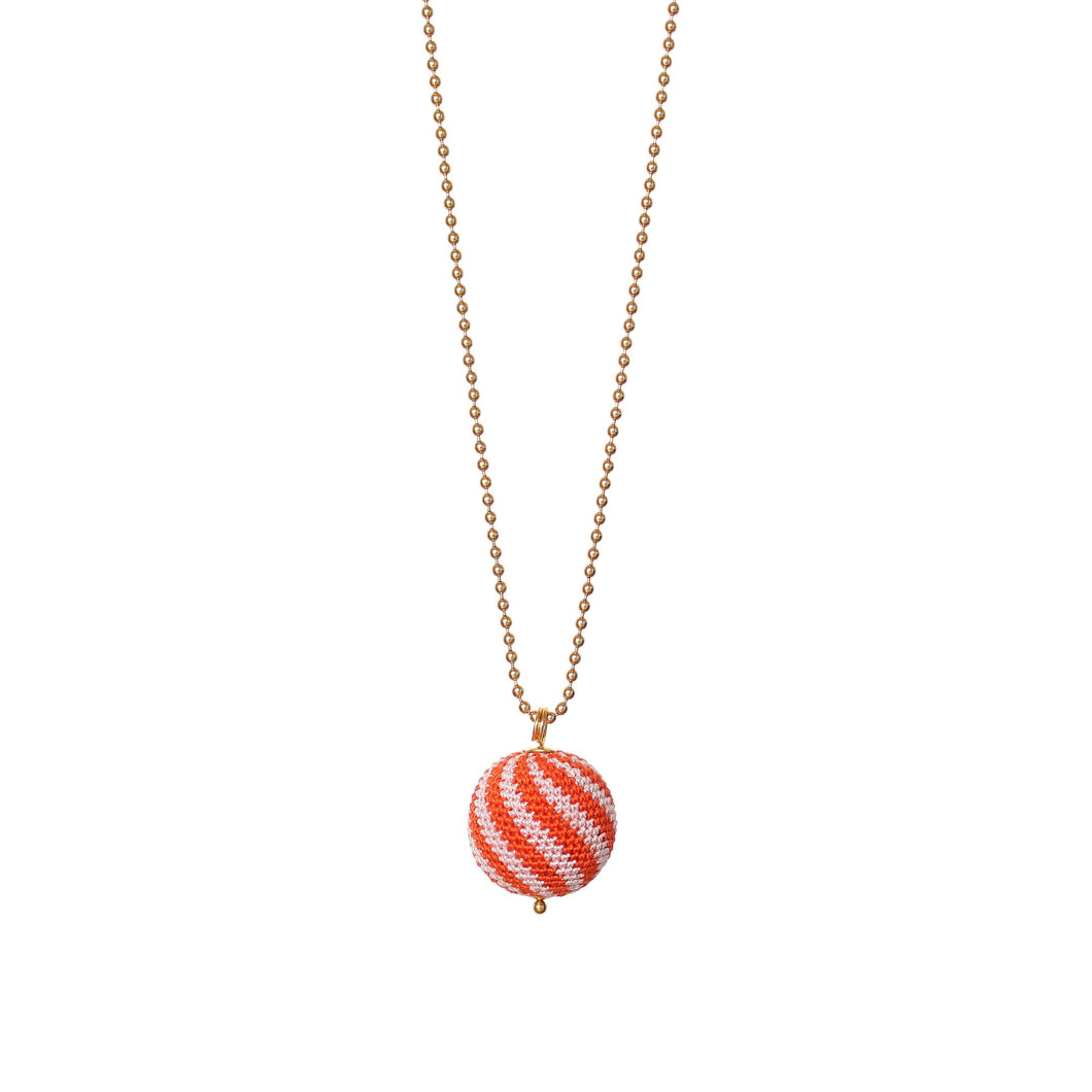 We love, sustainable jewellery. Stripe Necklace, orange/rose, gold chain. 