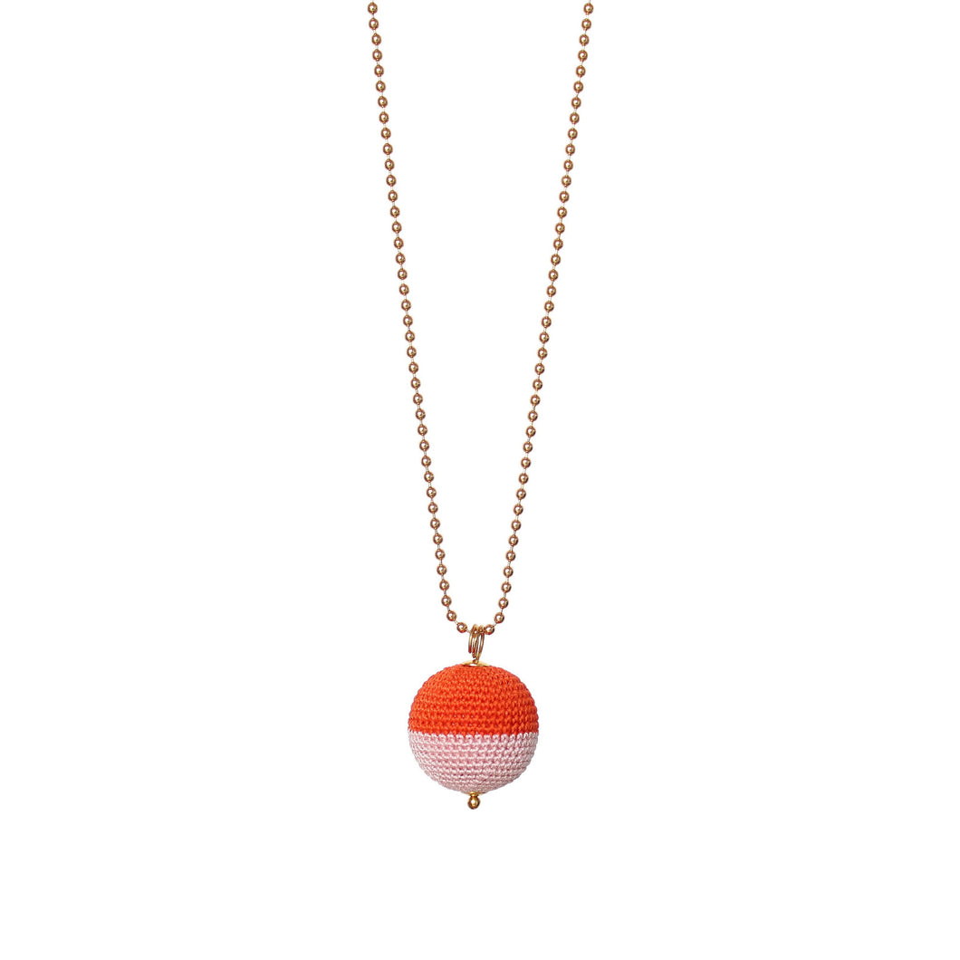 We love, sustainable jewellery. North/South Necklace, orange/rose, gold chain. 