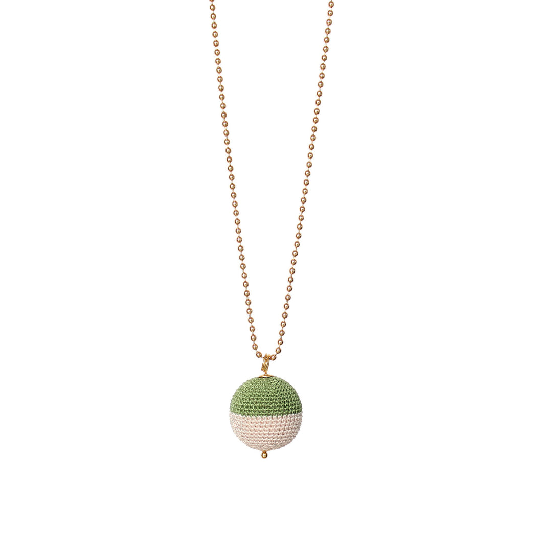 We love, sustainable jewellery. North/South Necklace, moss/beige, gold chain. 