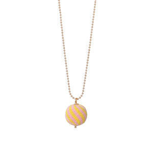 We love, sustainable jewellery. Stripe Necklace, Yellow/Bubblegum, gold chain. We Love halskæde, gul/pink striber, håndlavet smykke, stribet halskæde, We Love smykker; We Love Jewellery, gul/pink, striber, bolchestriber