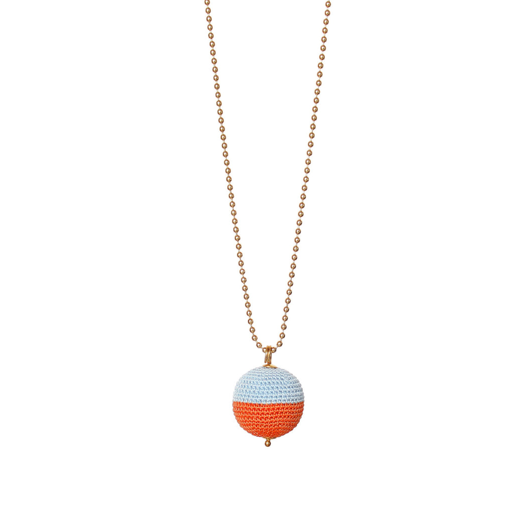 We love, sustainable jewellery. Stripe Necklace, frost/orange, gold chain. 